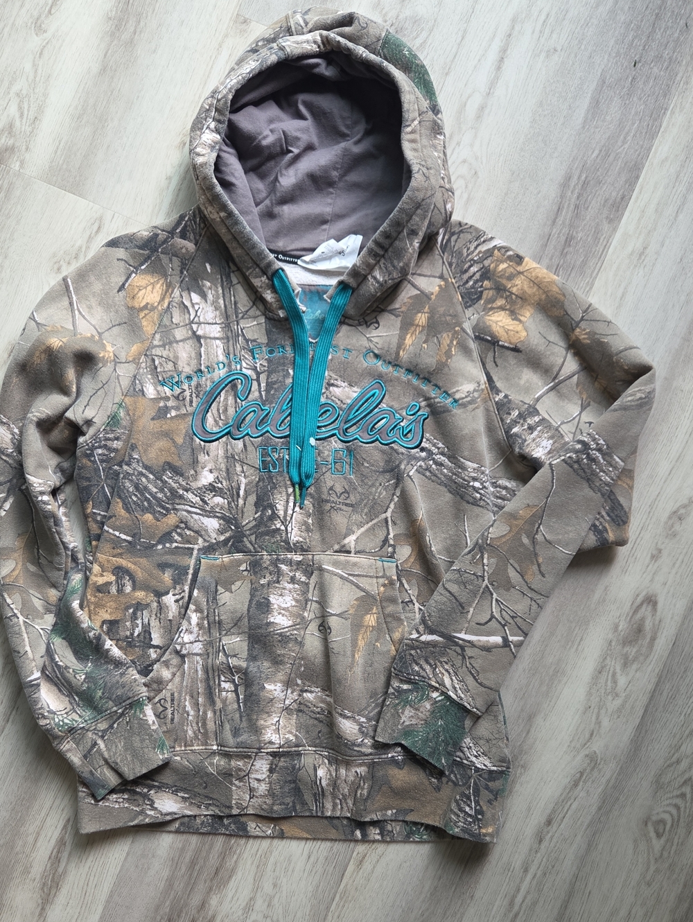 Cabela's Kids' Woodland Camo Hoodie with Teal Accents